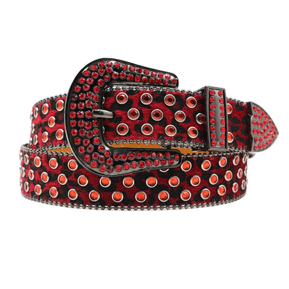 Women’s Rhinestone Skull Leather Belt – Luxury Designer Studded Strap for Jeans, White & Black
