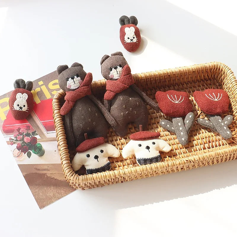 Cute Animal Brooch Pin - Bunny, Bear & Tulip Design Scarf Hair Clip Accessories for Women & Girls