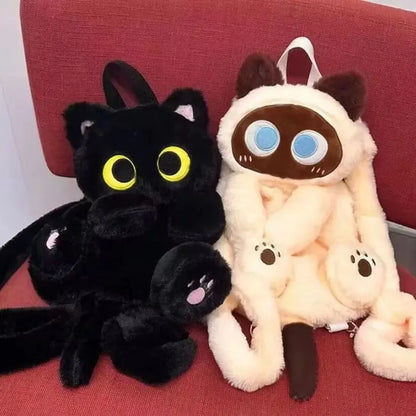 40cm Kawaii Big Eyes Cat Plush Toy Backpack – Cute, Large-Capacity Stuffed Animal Bag for Boys, Girls, & Women