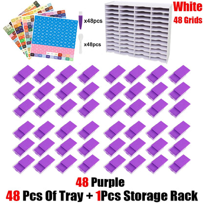 HOMFUN 5D Diamond Painting Tray Kit – 12/24/48 Slots with Storage Rack Organizer for Drill Plate Accessories