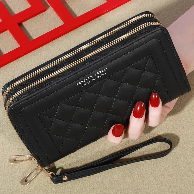 Long Women’s PU Leather Wallet – Double Zipper Clutch with Tassel, Card Holder & Coin Purse