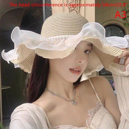 Funny Women’s Lace Straw Hat – Wide Brim Floppy Beach Sun Hat with Solid Fringe, Summer Outdoor Cap