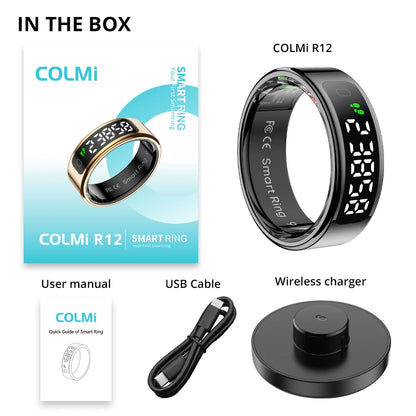 2025 COLMI R12 Smart Ring – Touch Display, Wireless Charging, Health Tracker, 5 ATM Waterproof for Men & Women