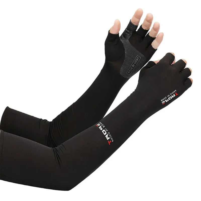 1Pair Sport Arm Sleeves - Sun UV Protection Ice Cool Sleeves for Cycling, Running, Fishing, Climbing - 5 Finger Cuff