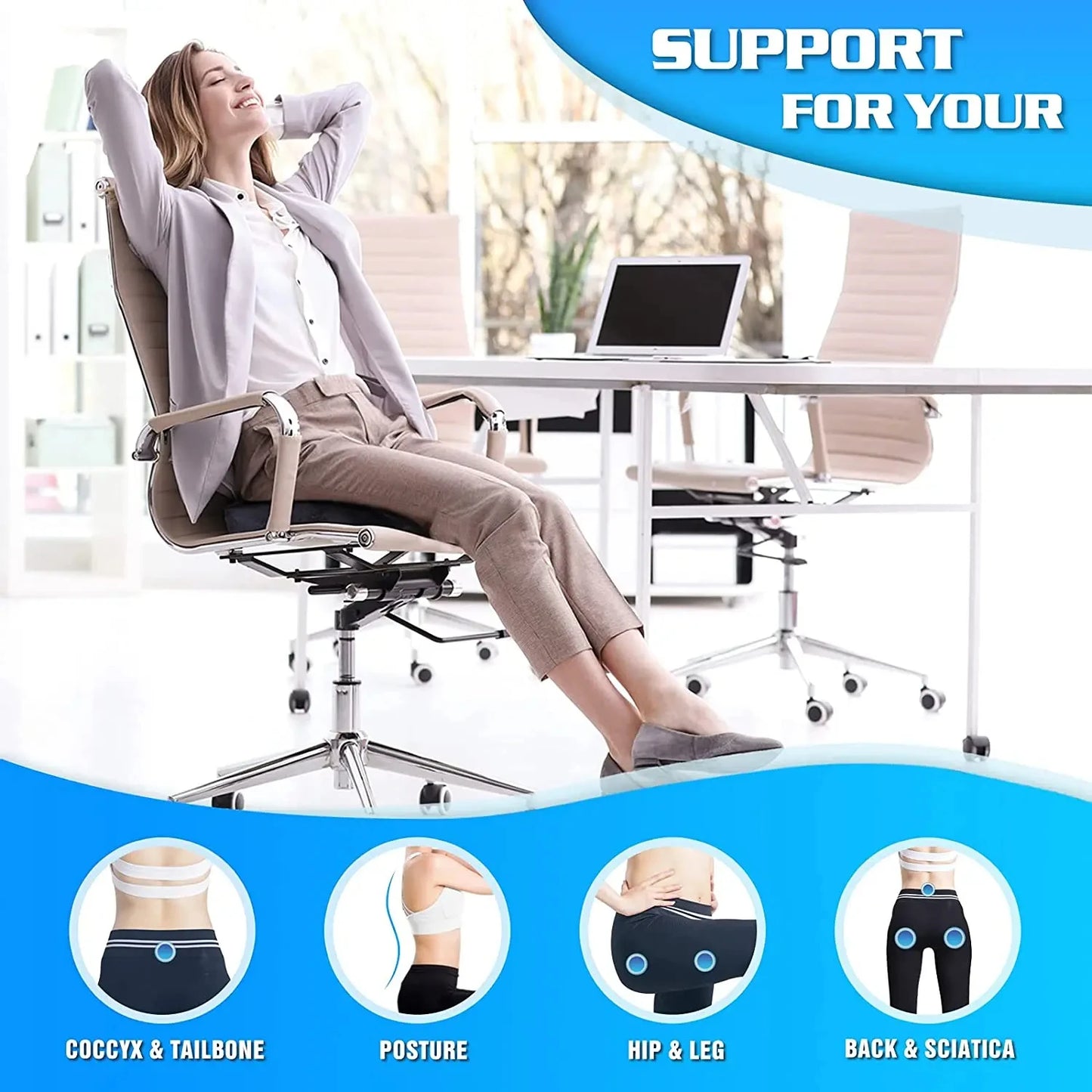 Memory Foam Seat Cushion – Office Chair & Home Use, Ergonomic Pillow for Back Pain Relief