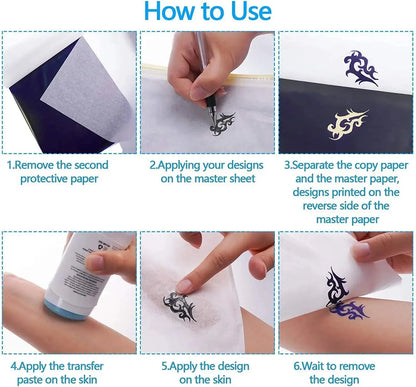 Cridoz Tattoo Transfer Paper – 10 Sheets A4 Stencil Paper (8.25" x 11.75") for Professional Tattooing