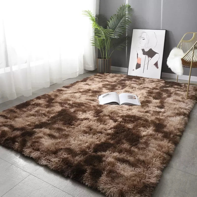 Plush Fluffy Area Rug – Soft Green & Pink Carpet for Living Room, Sofa, Coffee Table, Kids Room, Non-Slip Home Decor Mat