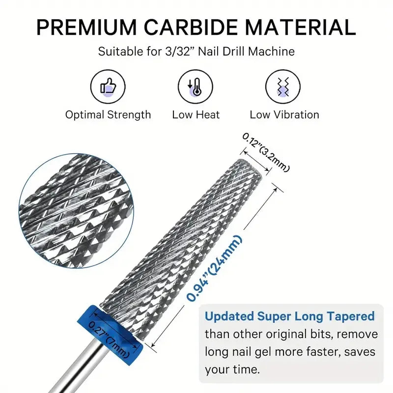 5-in-1 Extra Long 24mm Tungsten Carbide Nail Drill Bits – Safe & Efficient Gel Polish Acrylic Removal Tool
