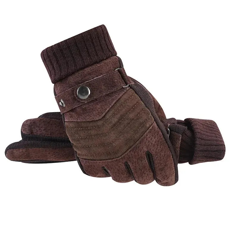 Men's Winter Cycling and Motorcycle Gloves - Windproof Leather with Cold Insulation, Touch Screen, and Anti-Slip Thick Pile