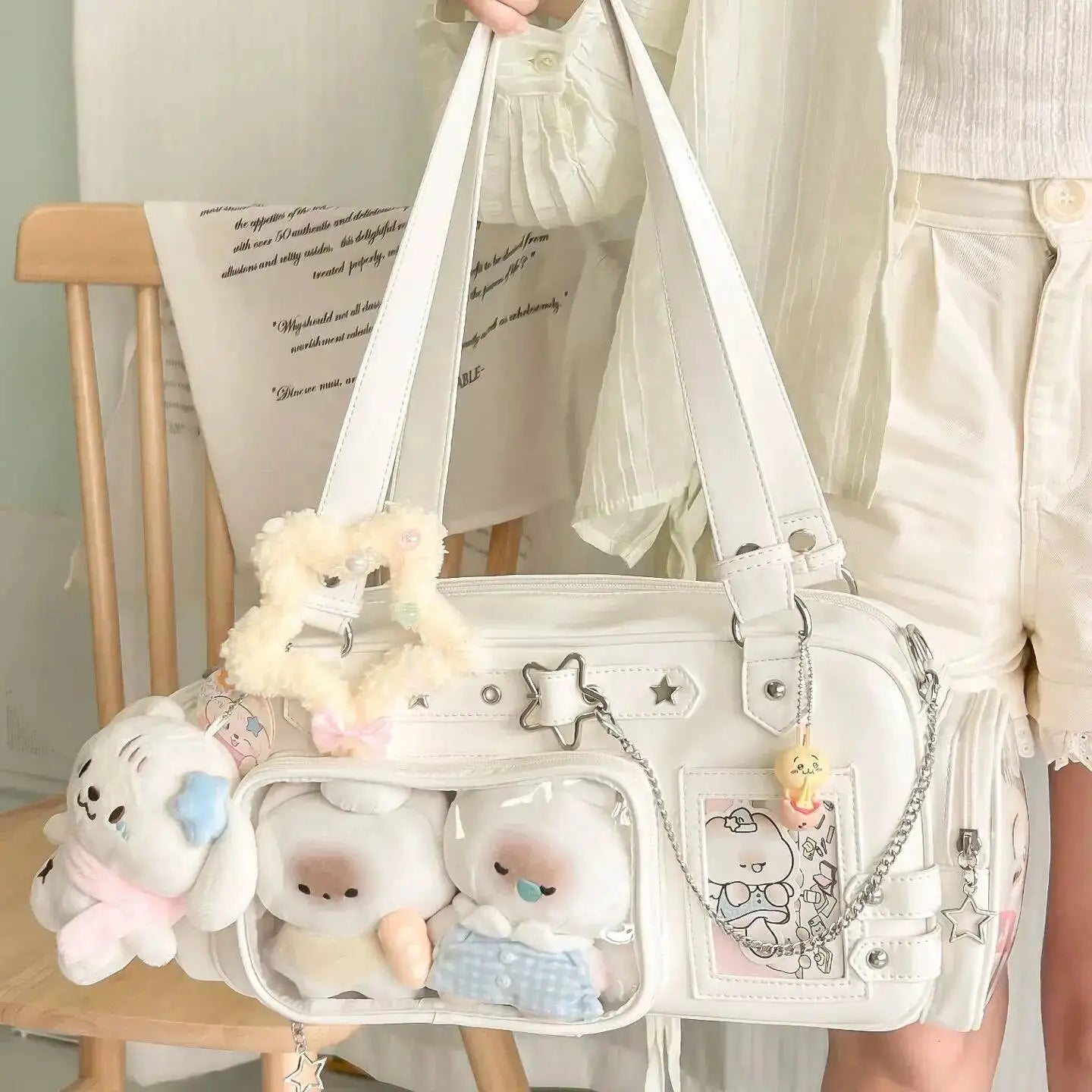 Y2K Star Chain Ita Bag - Transparent Large-Capacity Shoulder & Crossbody Display Bag