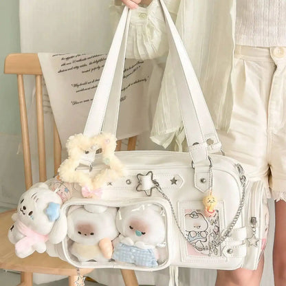 Y2K Star Chain Ita Bag - Transparent Large-Capacity Shoulder & Crossbody Display Bag
