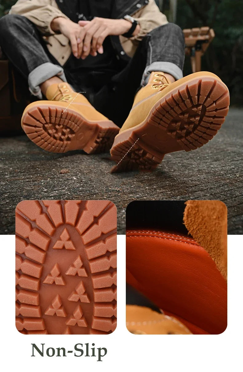 High Top Leather Boots for Men & Women – Fashion Lace-Up Outdoor Sneakers, Non-Slip Casual Ankle Shoes for Couples