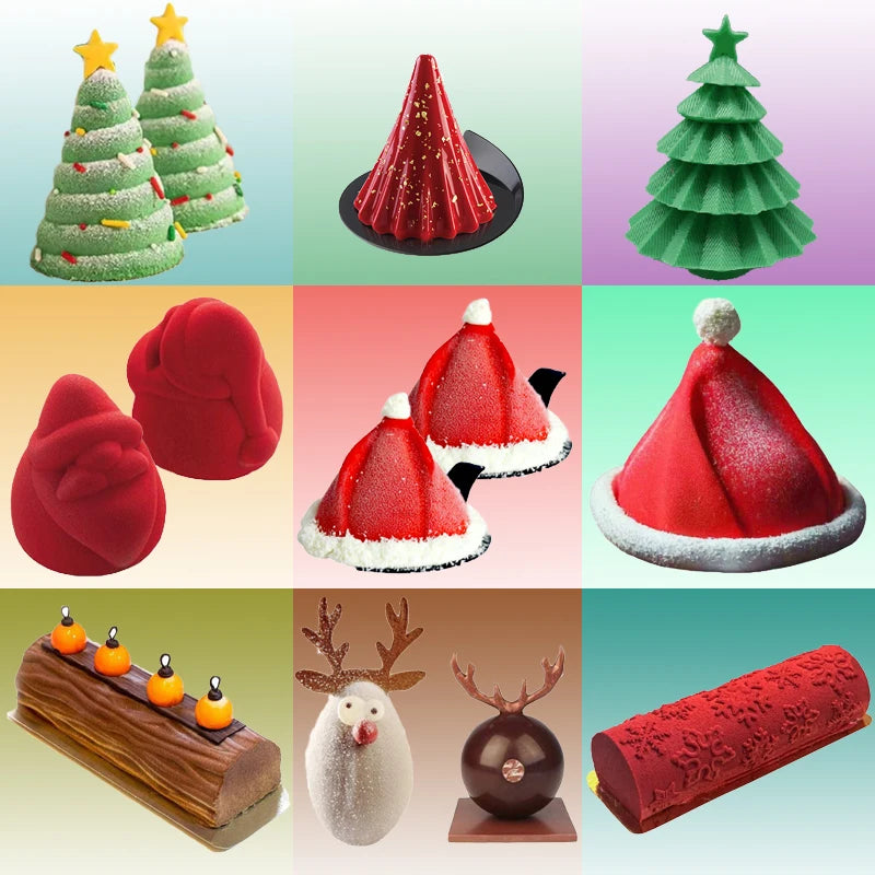 Christmas Silicone Cake Molds — Tree, Snowflake & Hat Shapes for Mousse, Chocolate & Holiday Baking