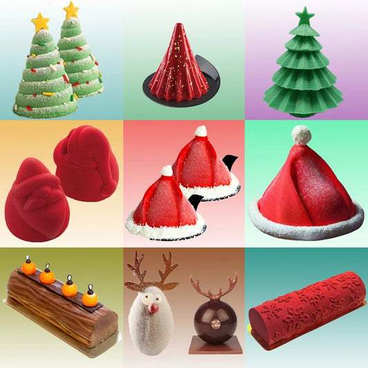 Christmas Silicone Cake Molds — Tree, Snowflake & Hat Shapes for Mousse, Chocolate & Holiday Baking