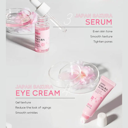 6PCS Sakura Skincare Set – Face Cream, Serum, Toner, Cleanser, Sunscreen & Eye Cream in Gift Box
