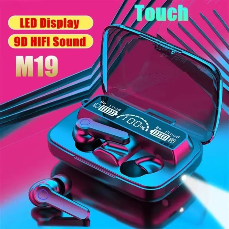 Original M19 Wireless Bluetooth Headset – LED Display Earbuds with Mic for iPhone & Xiaomi TWS Earphones