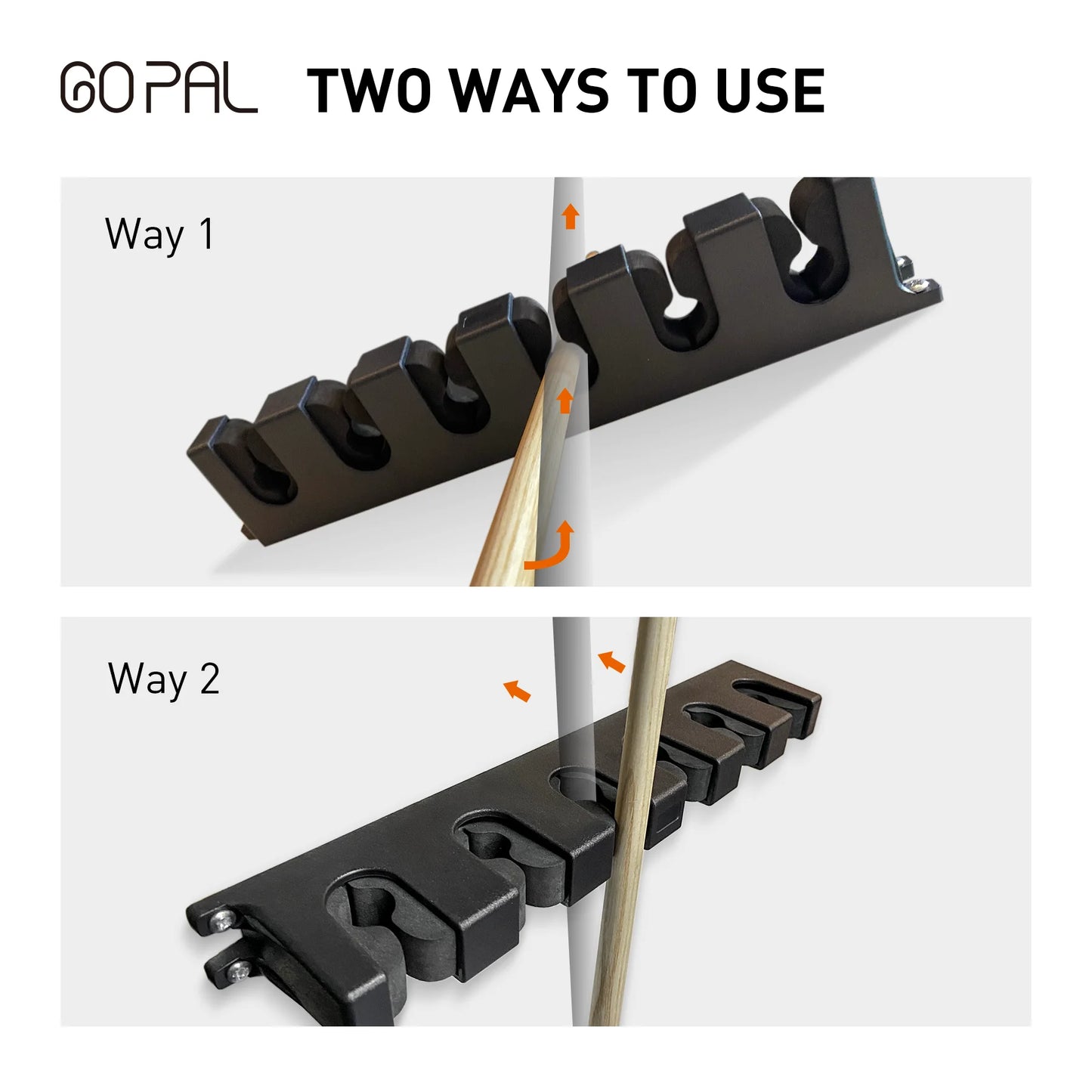 Go Pal Cue Holder Rack - Durable Hardwood Wall Mount Billiard Stick Storage Organizer for Pool Cues