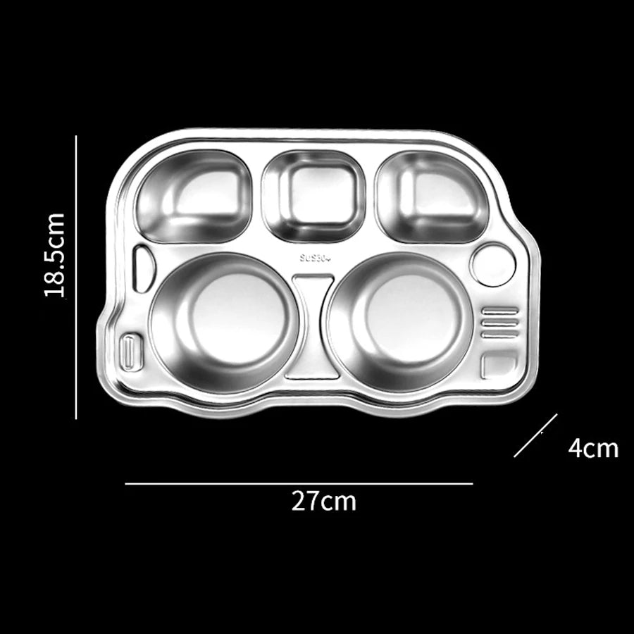 Kids Stainless Steel Dinner Plate - 304 Food Grade Cartoon Divided Plate for Breakfast, Meals, Home & Kindergarten Use