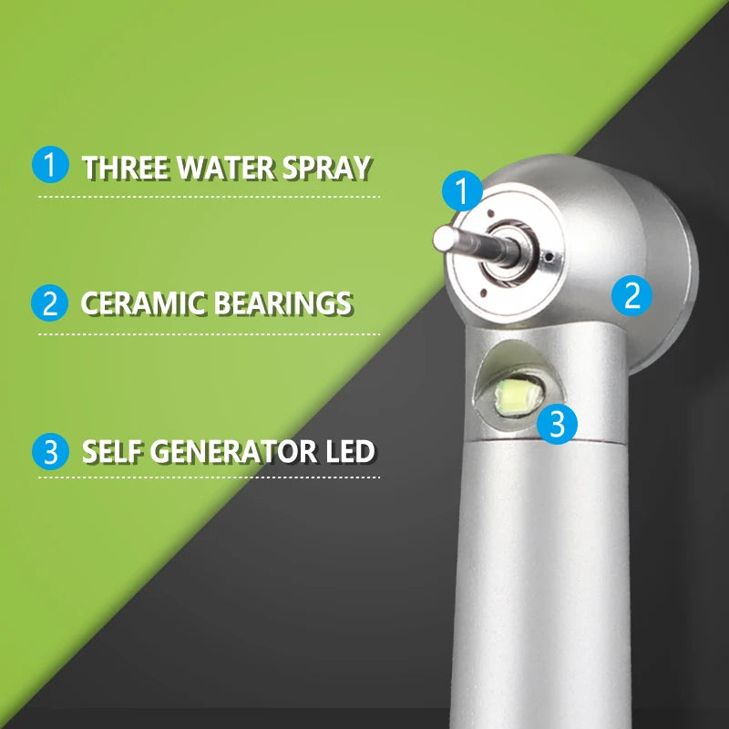 Dental LED High-Speed Handpiece — E-Generator Air Turbine with Push Button, Triple Water Spray & Dentist Tips Model B2 M4