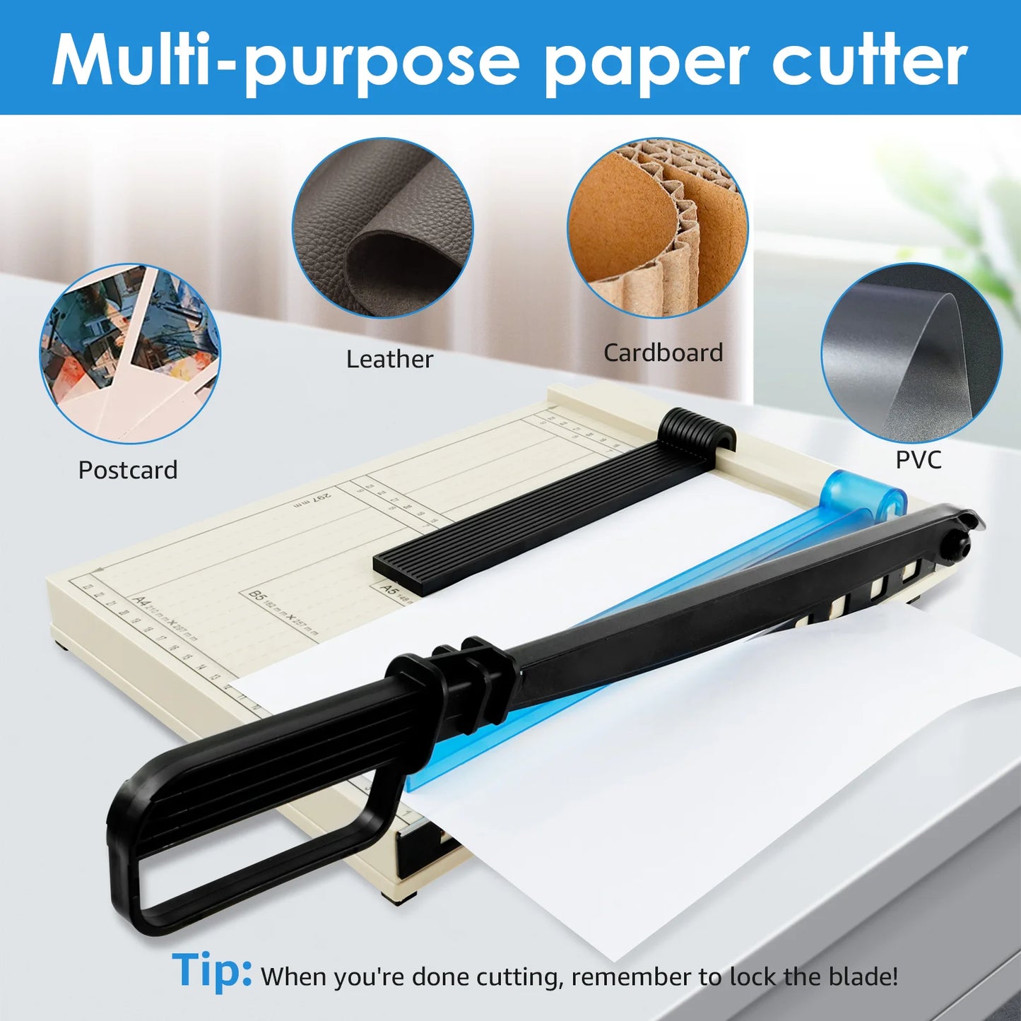 Guillotine Paper Cutter — Accurate DIY Paper Slicer with Safety Guard & Blade Lock, 12-Sheet Capacity