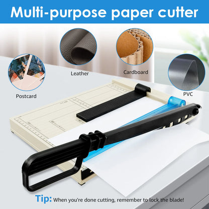 Guillotine Paper Cutter — Accurate DIY Paper Slicer with Safety Guard & Blade Lock, 12-Sheet Capacity