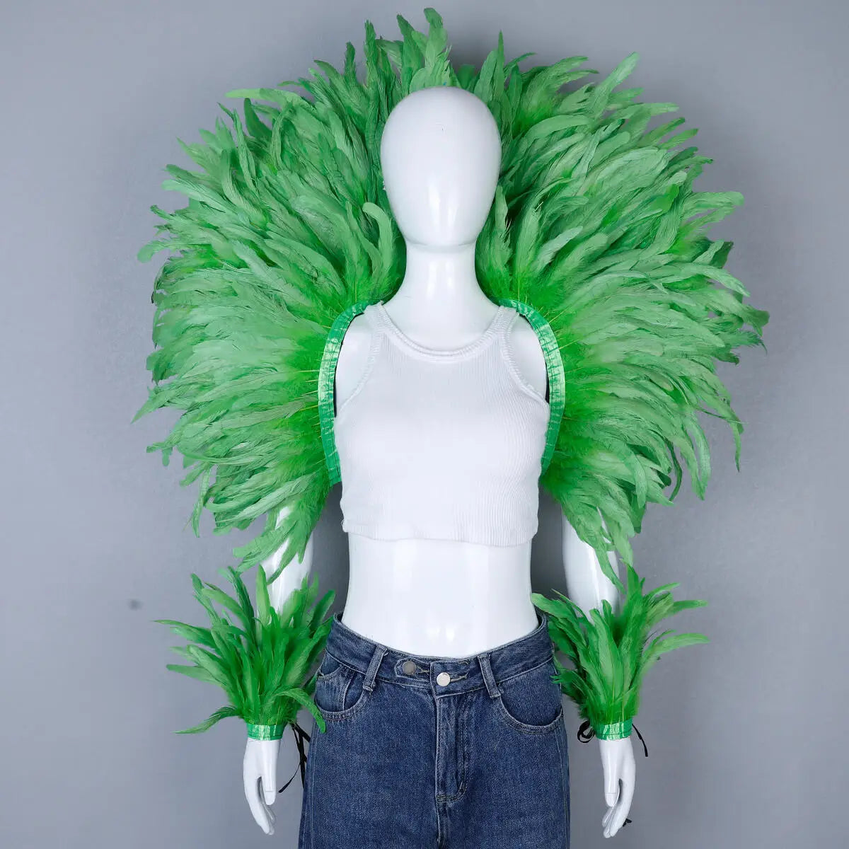 Women’s 2-Piece Feather Shawl Set - Elegant Punk-Style Cosplay Accessories for Halloween, Masquerade Balls, Parties, and Carnivals