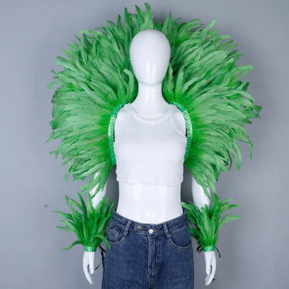 Women’s 2-Piece Feather Shawl Set - Elegant Punk-Style Cosplay Accessories for Halloween, Masquerade Balls, Parties, and Carnivals