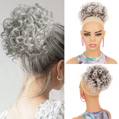Synthetic Messy Curly Hair Bun – Short Loose Wave Updo Ponytail, Blonde Chignon Hairpiece, Heat-Resistant Extensions for Women