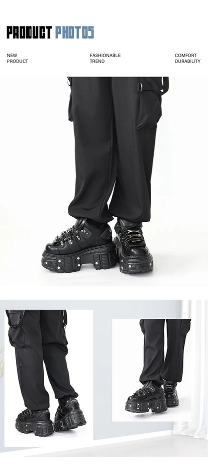 New Punk Style Lace-up Women’s Platform Boots with 6CM Heel, Gothic Rock Ankle Boots, Metal Decor Sneakers