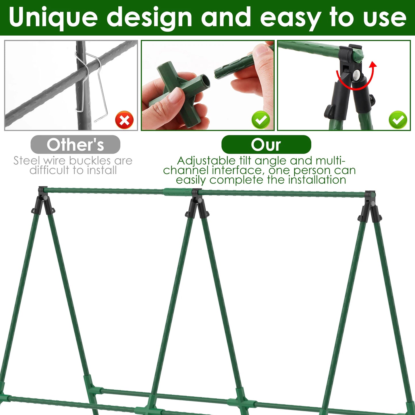 A-Frame Garden Trellis for Cucumbers & Tomatoes – Detachable Climbing Plant Support Frame