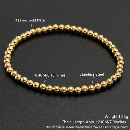 MHS.SUN Trendy Stainless Steel Stretch Bracelet — Gold & Silver Beaded 2mm/5mm/8mm for Men & Women