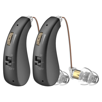 2 Sets of Mini Digital Hearing Aids – Rechargeable Adjustable Earphones for Elderly, Portable Amplifiers