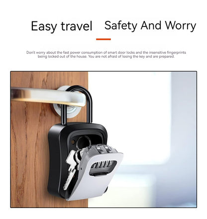 4 Digit Outdoor Password Key Box with Waterproof Steel Wire Hanging Hook - Free Installation & Extended Locking Storage