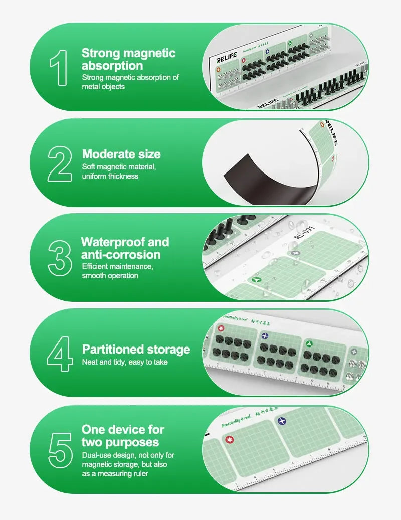RELIFE RL-091 Strong Magnetic Screw Storage Pad – Partitioned Absorption Mat for Metal Parts Organization and Repair Work