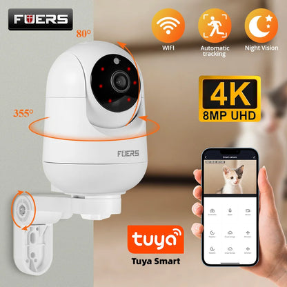 FUERS 4K 8MP WiFi Pet Camera - Tuya Smart Wireless Home Security & Baby Monitor Camera