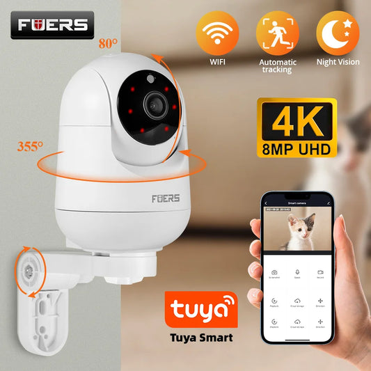 FUERS 4K 8MP WiFi Pet Camera - Tuya Smart Wireless Home Security & Baby Monitor Camera