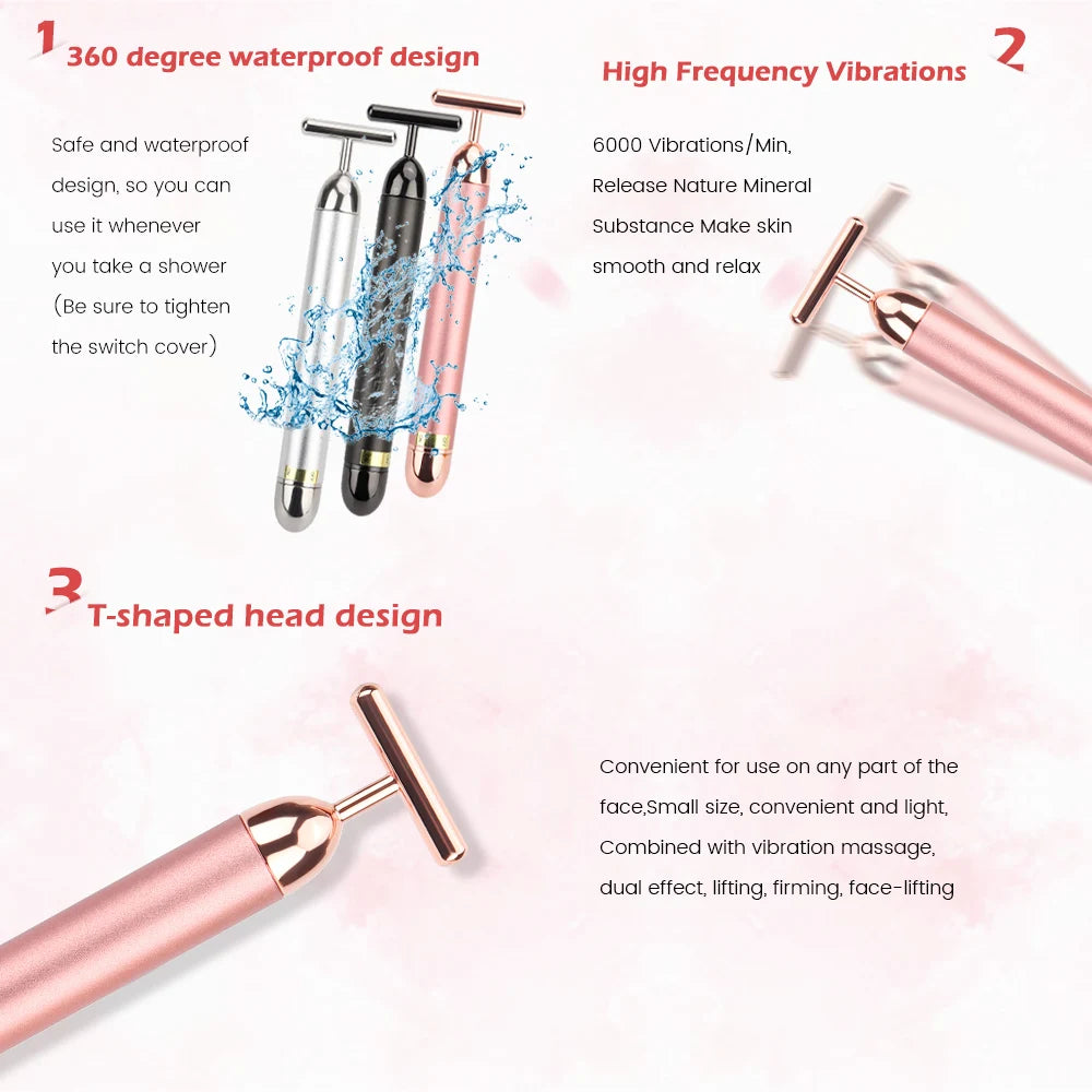 24K Gold Roller Vibrating Facial Massager - Slimming Beauty Pulse for Firming, Lifting, and Tightening Skin, Wrinkle Reduction Bar