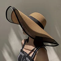 Women’s Foldable Summer Straw Hat – Beach & Travel Sun Visor with UV Protection, Bucket Cap Panama Style
