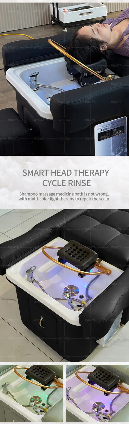 Modern Beauty Salon Shampoo Bed with Back Lift, Massage Headrest & Foot Spa Pedicure Station