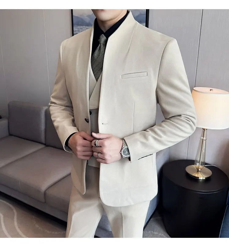 Korean Style Slim Fit Men's Wool Blazer Two-Piece Business Suit – Formal Elegant Set (M to 5XL)