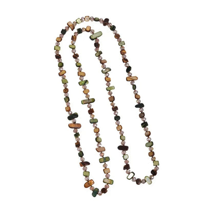 Bohemian Natural Stone Necklace - Handmade Double Layer Crystal Bead Long Chain Jewelry Gift for Women