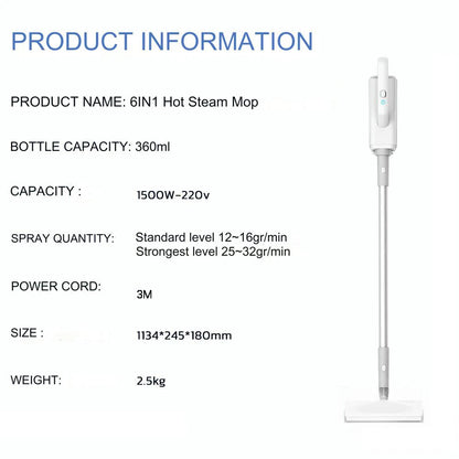 370ml Electric Steam Mop – 1500W Multifunctional Sterilization & Mite Removal Household Cleaner, 220V EU Plug