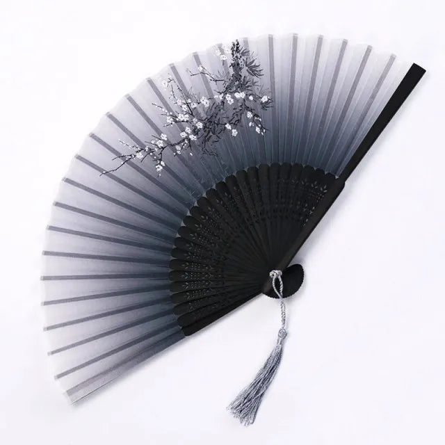 Bamboo Folding Fan with Silk — Chinese & Japanese Style Handheld Fan, Antique Art Craft for Summer Dance, Home Decor & Party