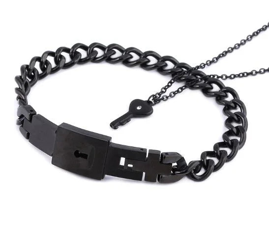 Couple Stainless Steel Love Lock Bracelet with Key Pendant Necklace – Romantic Jewelry Gift for Men and Women