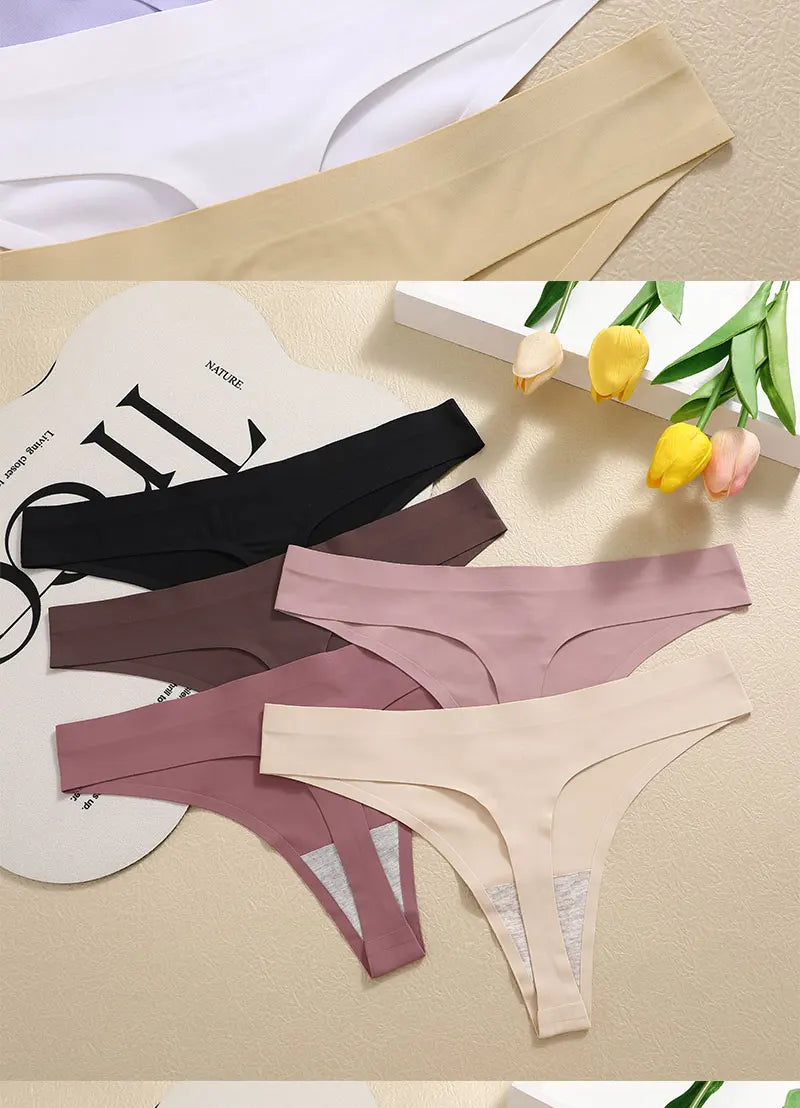 3PCS Sexy G-String Underwear Set – Breathable Seamless Low Waist T-Back Bikini Panties for Women, S-XL Sizes