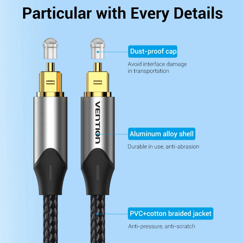 Vention Digital Optical Audio Cable – Toslink SPDIF Coaxial, 1m/2m for Amplifiers, Blu-ray, Xbox 360, PS4, Soundbar Fiber Cable