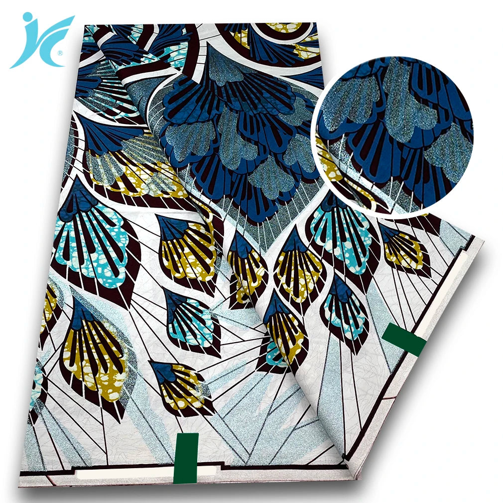 African Golden Glitter Wax Fabric - Soft Ankara Pagne Batik Gold Print Material for Women