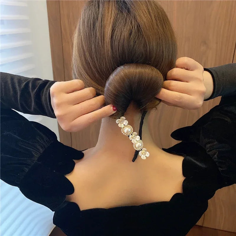 Elegant Pearl Flower Bun Maker - Korean Lazy Hair Curlers Styling Accessories, Hairpin Hair Braiding Braider Hairgrip Styling Tools