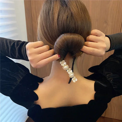 Elegant Pearl Flower Bun Maker - Korean Lazy Hair Curlers Styling Accessories, Hairpin Hair Braiding Braider Hairgrip Styling Tools