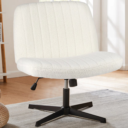 Adjustable Cross Legged Rocking Gaming Chair - Armless Wide Desk Swivel Task Chair for Home Office and Living Room